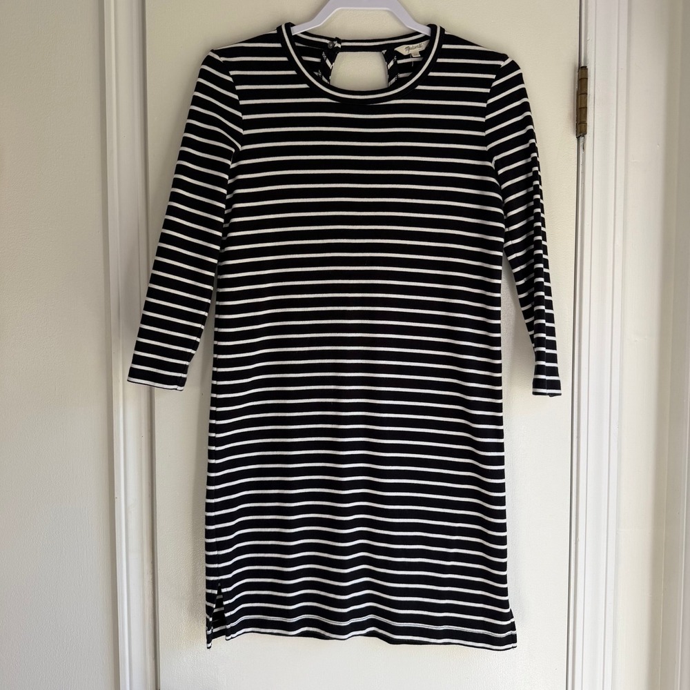 Madewell Womens XS Black White Striped Ribbed Cotton Open Back Dress G2852